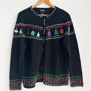 Design Originals Studio Joy Embroidered Christmas Cardigan Sweater XL